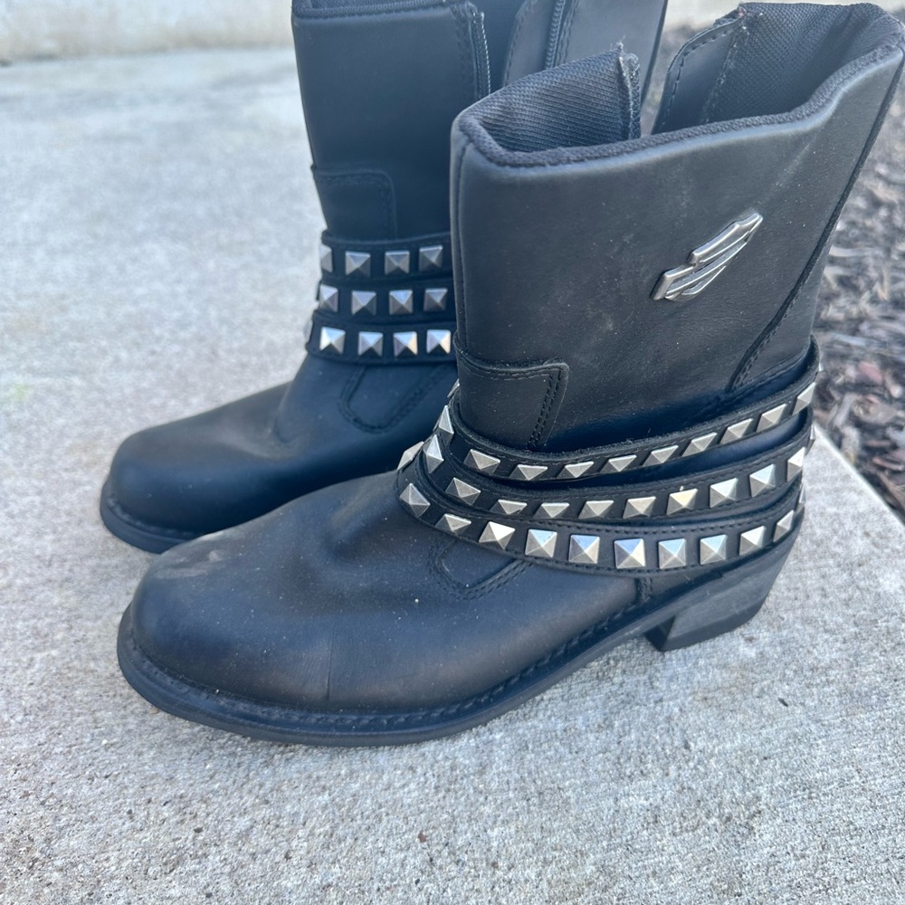 Harley-Davison Black Studded Ankle Boots